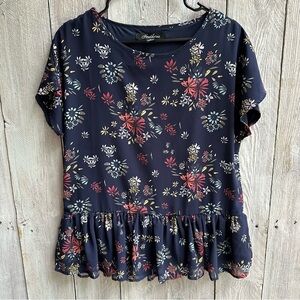 Women's Hawthorne Peplum Short Sleeve Floral Print Blouse Size Small
